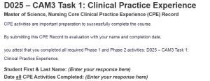 D025 – CAM3 Task 1: Clinical Practice Experience