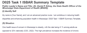 D025 Task 1 ISBAR Summary Template