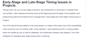 Early-Stage and Late-Stage Timing Issues in Projects