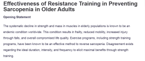Effectiveness of Resistance Training in Preventing Sarcopenia in Older Adults