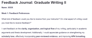 Feedback Journal: Graduate Writing II