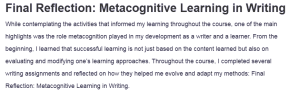Final Reflection: Metacognitive Learning in Writing