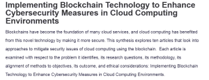 Implementing Blockchain Technology to Enhance Cybersecurity Measures in Cloud Computing Environments