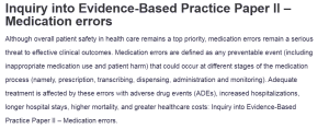 Inquiry into Evidence-Based Practice Paper II – Medication errors