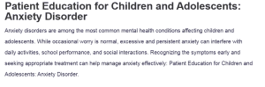 Patient Education for Children and Adolescents: Anxiety Disorder