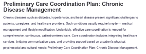 Preliminary Care Coordination Plan: Chronic Disease Management