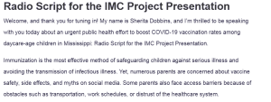 Radio Script for the IMC Project Presentation
