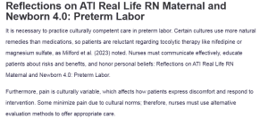 Reflections on ATI Real Life RN Maternal and Newborn 4.0: Preterm Labor