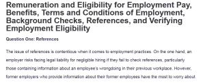 Remuneration and Eligibility for Employment Pay, Benefits, Terms and Conditions of Employment, Background Checks, References, and Verifying Employment Eligibility