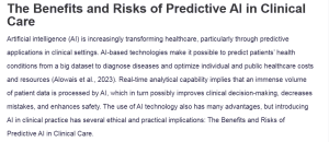 The Benefits and Risks of Predictive AI in Clinical Care