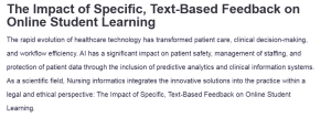 The Impact of Specific, Text-Based Feedback on Online Student Learning