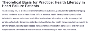 Theoretical Basis for Practice: Health Literacy in Heart Failure Patients