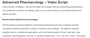 Advanced Pharmacology – Video Script