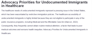 Advocacy Priorities for Undocumented Immigrants in Healthcare