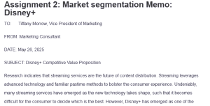 Assignment 2: Market segmentation Memo: Disney+