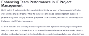 Enhancing Team Performance in IT Project Management
