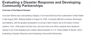 Evaluating a Disaster Response and Developing Community Partnerships