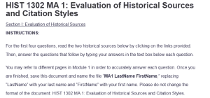 HIST 1302 MA 1: Evaluation of Historical Sources and Citation Styles
