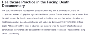 Healthcare Practice in the Facing Death Documentary