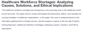 Healthcare Workforce Shortages: Analyzing Causes, Solutions, and Ethical Implications