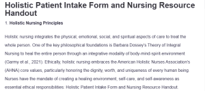 Holistic Patient Intake Form and Nursing Resource Handout