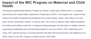 Impact of the WIC Program on Maternal and Child Health