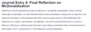Journal Entry 4: Final Reflection on McDonaldization