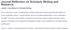 Journal Reflection on Scholarly Writing and Research 