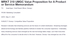 MRKT 310 UMGC Value Proposition for A Product or Service Memorandum