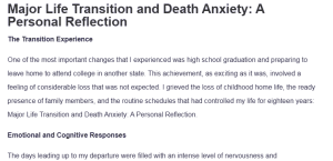 Major Life Transition and Death Anxiety: A Personal Reflection