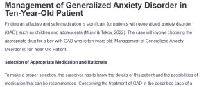 Management of Generalized Anxiety Disorder in Ten-Year-Old Patient