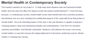 Mental Health in Contemporary Society