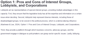 Option 1: Pros and Cons of Interest Groups, Lobbyists, and Corporations
