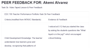PEER FEEDBACK FOR: Akemi Alvarez