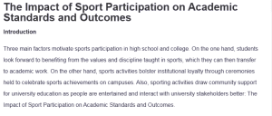 The Impact of Sport Participation on Academic Standards and Outcomes