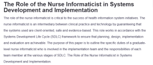 The Role of the Nurse Informaticist in Systems Development and Implementation