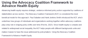Using the Advocacy Coalition Framework to Advance Health Equity