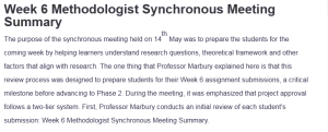Week 6 Methodologist Synchronous Meeting Summary