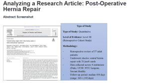 Analyzing a Research Article: Post-Operative Hernia Repair
