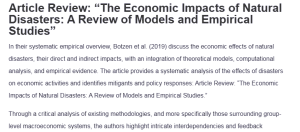 Article Review: “The Economic Impacts of Natural Disasters: A Review of Models and Empirical Studies”
