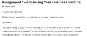 Assignment 1—Financing Your Business Venture
