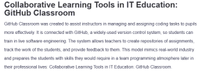 Collaborative Learning Tools in IT Education: GitHub Classroom