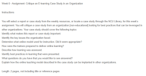 Critiquing an E-learning Case Study in an Organization