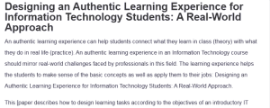 Designing an Authentic Learning Experience for Information Technology Students: A Real-World Approach