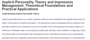 Implicit Personality Theory and Impression Management: Theoretical Foundations and Practical Applications