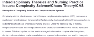 Interdisciplinary Theories and Nursing Practice Issues: Complexity Science/Chaos Theory/CAS