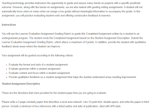 Learner Evaluation Assignment - Instructor Feedback and Rubric