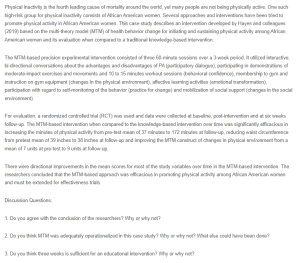 MTM-Based Intervention and Physical Activity among African American Women