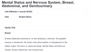 Mental Status and Nervous System, Breast, Abdominal, and Genitourinary