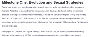 Milestone One: Evolution and Sexual Strategies